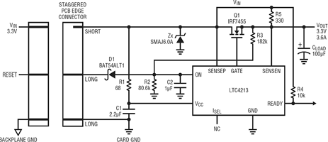 Figure 3. The LTC4213 in a single supply hot swap application